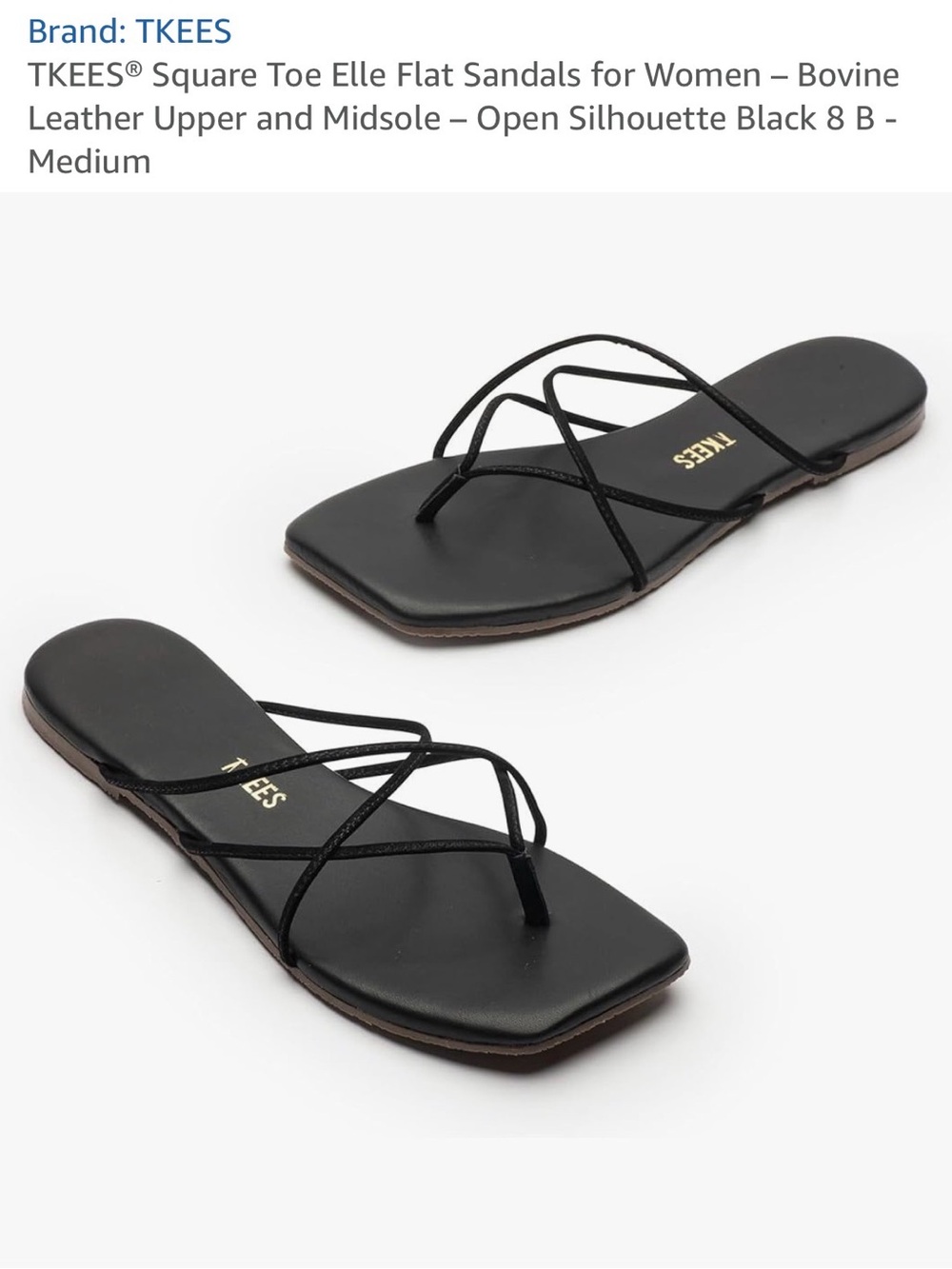 TKEES Black Square Toe Strappy Elle Flat Sandals